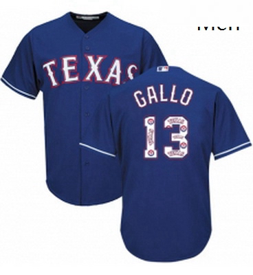 Mens Majestic Texas Rangers 13 Joey Gallo Authentic Royal Blue Team Logo Fashion Cool Base MLB Jerse