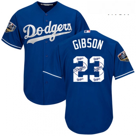 Mens Majestic Los Angeles Dodgers 23 Kirk Gibson Authentic Royal Blue Team Logo Fashion Cool Base 20