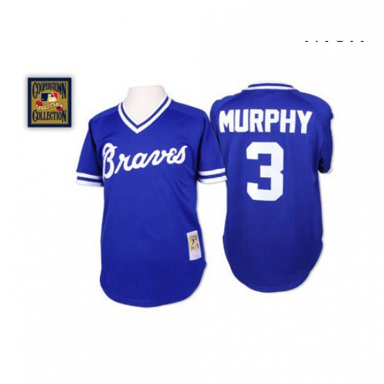 Mens Mitchell and Ness Atlanta Braves 3 Dale Murphy Replica Blue Throwback MLB Jersey