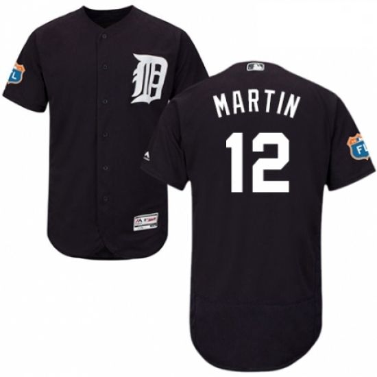 Mens Majestic Detroit Tigers 12 Leonys Martin Navy Blue Alternate Flex Base Authentic Collection MLB