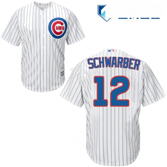 Mens Majestic Chicago Cubs 12 Kyle Schwarber Replica White Home Cool Base MLB Jersey