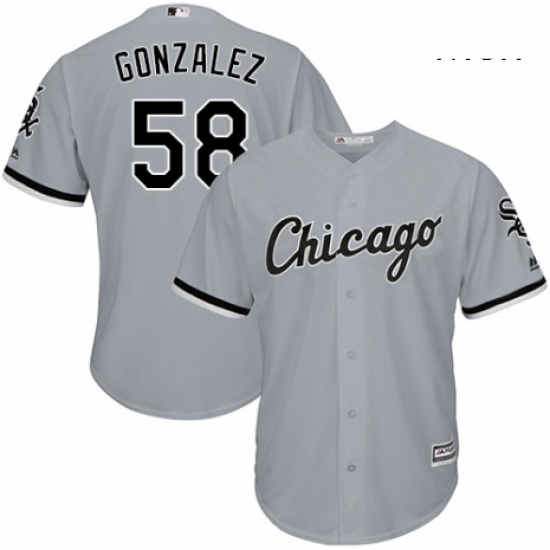 Mens Majestic Chicago White Sox 58 Miguel Gonzalez Replica Grey Road Cool Base MLB Jersey