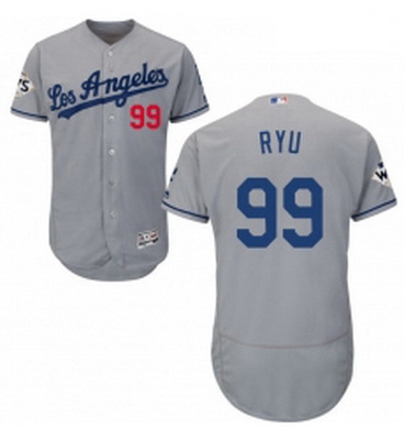 Mens Majestic Los Angeles Dodgers 99 Hyun Jin Ryu Authentic Grey Road 2017 World Series Bound Flex B