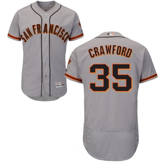 Mens Majestic San Francisco Giants 35 Brandon Crawford Grey Road Flex Base Authentic Collection MLB 