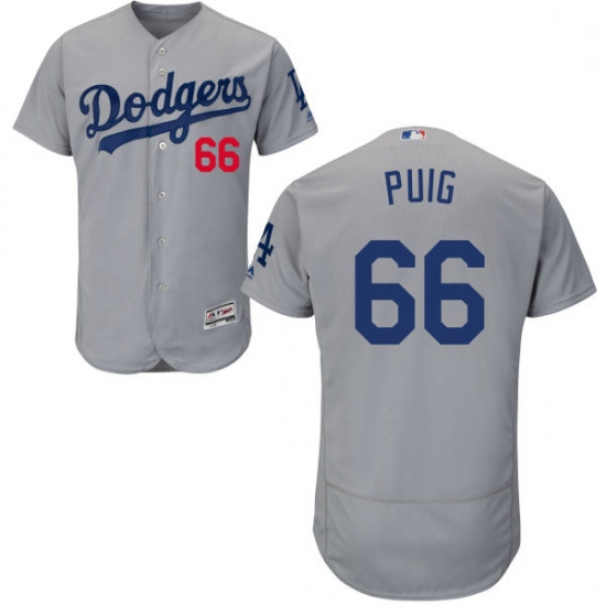 Mens Majestic Los Angeles Dodgers 66 Yasiel Puig Gray Alternate Road Flexbase Authentic Collection M