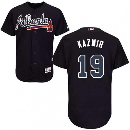 Mens Majestic Atlanta Braves 19 Scott Kazmir Blue Alternate Flex Base Authentic Collection MLB Jerse