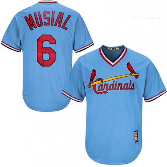 Mens Majestic St Louis Cardinals 6 Stan Musial Replica Light Blue Cooperstown MLB Jersey