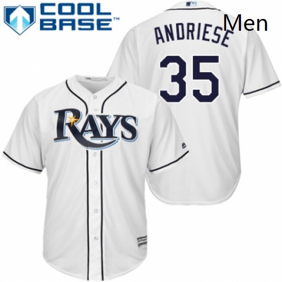 Mens Majestic Tampa Bay Rays 35 Matt Andriese Replica White Home Cool Base MLB Jersey