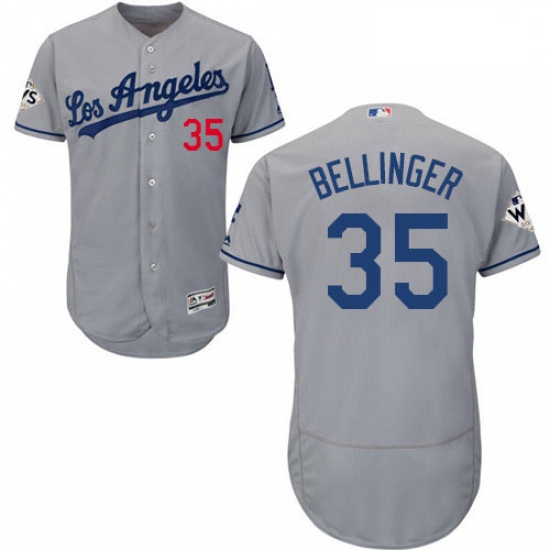 Mens Majestic Los Angeles Dodgers 35 Cody Bellinger Authentic Grey Road 2017 World Series Bound Flex