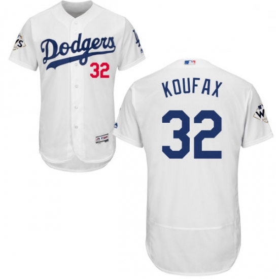 Mens Majestic Los Angeles Dodgers 32 Sandy Koufax Authentic White Home 2017 World Series Bound Flex 