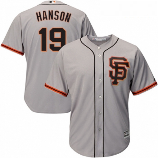 Mens Majestic San Francisco Giants 19 Alen Hanson Replica Grey Road 2 Cool Base MLB Jersey