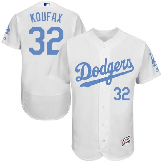 Mens Majestic Los Angeles Dodgers 32 Sandy Koufax Authentic White 2016 Fathers Day Fashion Flex Base