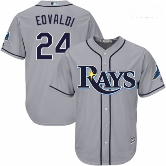 Mens Majestic Tampa Bay Rays 24 Nathan Eovaldi Replica Grey Road Cool Base MLB Jersey