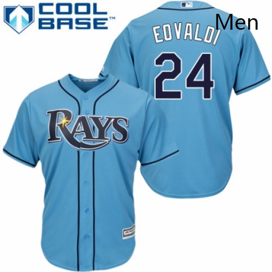 Mens Majestic Tampa Bay Rays 24 Nathan Eovaldi Replica Light Blue Alternate 2 Cool Base MLB Jersey