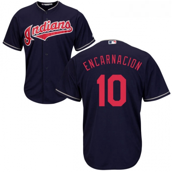 Youth Majestic Cleveland Indians 10 Edwin Encarnacion Replica Navy Blue Alternate 1 Cool Base MLB Je