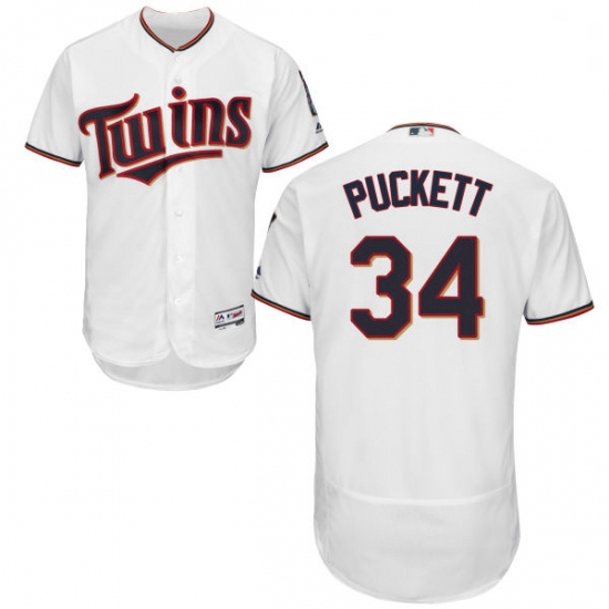 Mens Majestic Minnesota Twins 34 Kirby Puckett White Home Flex B