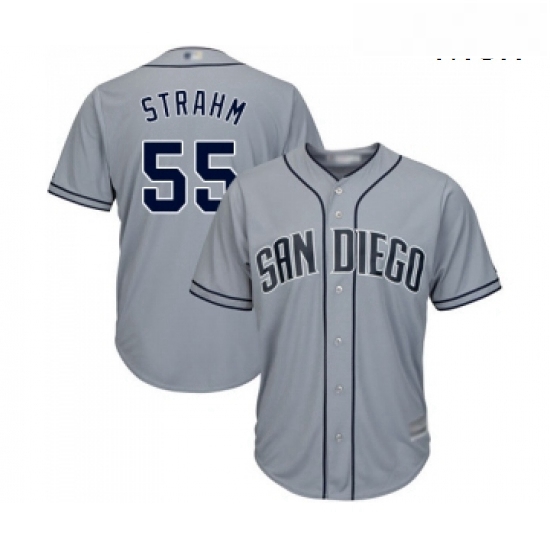 Mens San Diego Padres 55 Matt Strahm Replica Grey Road Cool Base Baseball Jersey