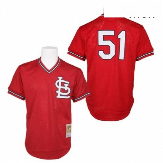 Mens Mitchell and Ness 1985 St Louis Cardinals 51 Willie McGee Replica Red Throwback MLB Jersey
