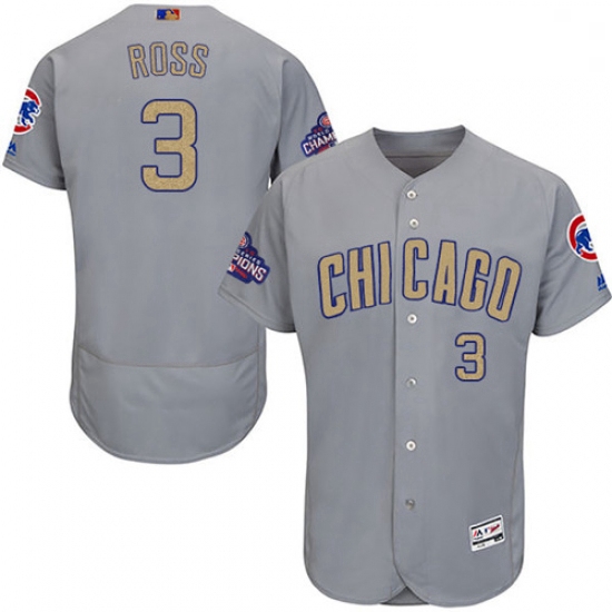 Mens Majestic Chicago Cubs 3 David Ross Gray 2017 Gold Champion Flexbase Authentic Collection MLB Je