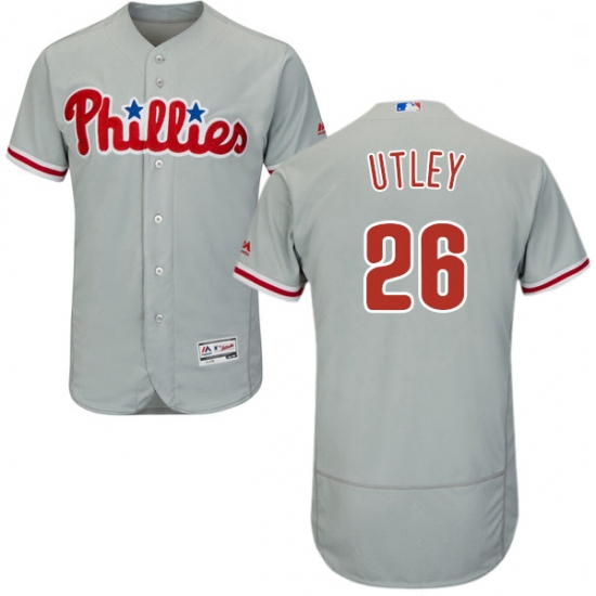 Mens Majestic Philadelphia Phillies 26 Chase Utley Grey Road Flex Base Authentic Collection MLB Jers