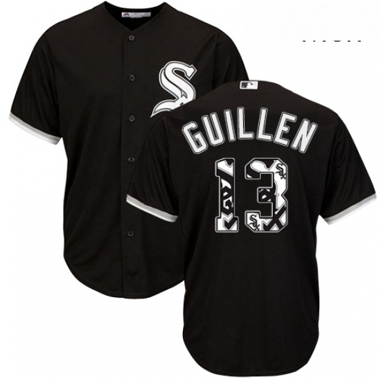 Mens Majestic Chicago White Sox 13 Ozzie Guillen Authentic Black Team Logo Fashion Cool Base MLB Jer