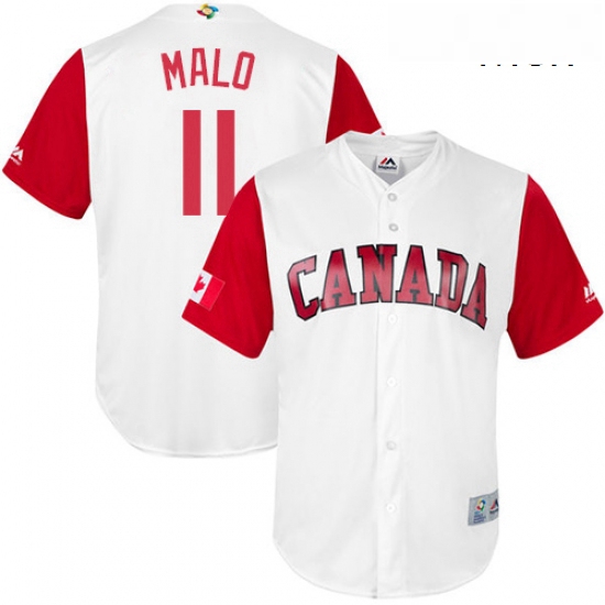 Mens Canada Baseball Majestic 11 Jonathan Malo White 2017 World Baseball Classic Replica Team Jersey