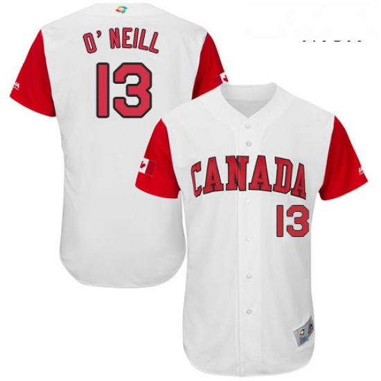 Mens Canada Baseball Majestic 13 Tyler ONeill White 2017 World Baseball Classic Authentic Team Jerse