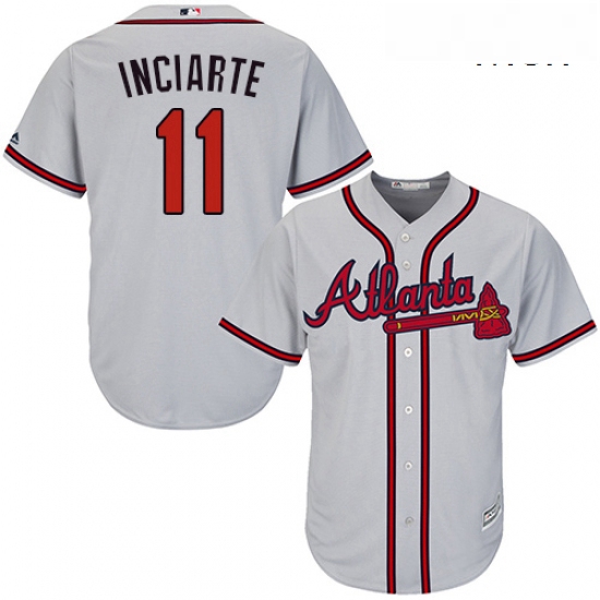 Mens Majestic Atlanta Braves 11 Ender Inciarte Replica Grey Road Cool Base MLB Jersey