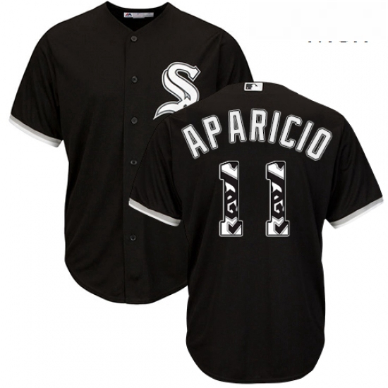 Mens Majestic Chicago White Sox 11 Luis Aparicio Authentic Black Team Logo Fashion Cool Base MLB Jer