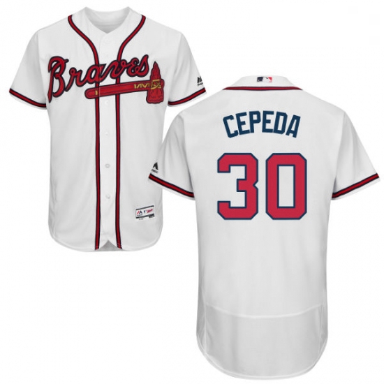 Mens Majestic Atlanta Braves 30 Orlando Cepeda White Home Flex Base Authentic Collection MLB Jersey