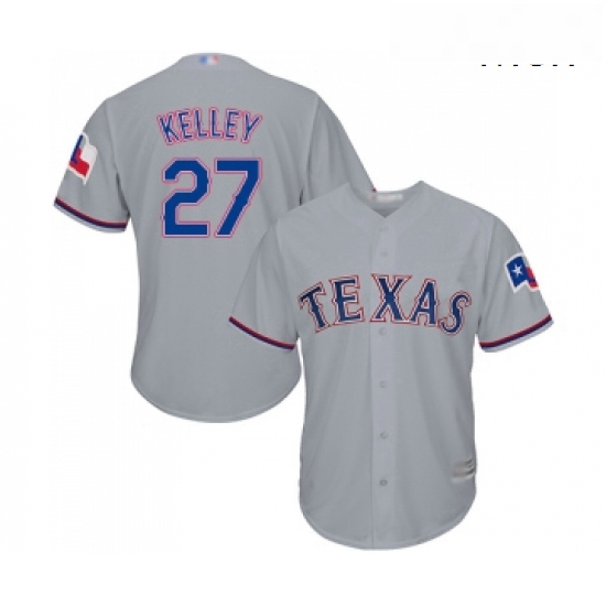 Mens Texas Rangers 27 Shawn Kelley Replica Grey Road Cool Base Baseball Jersey