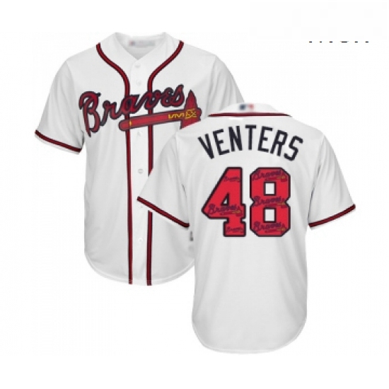 Mens Atlanta Braves 48 Jonny Venters Authentic White Team Logo Fashion Cool Base Baseball Jersey