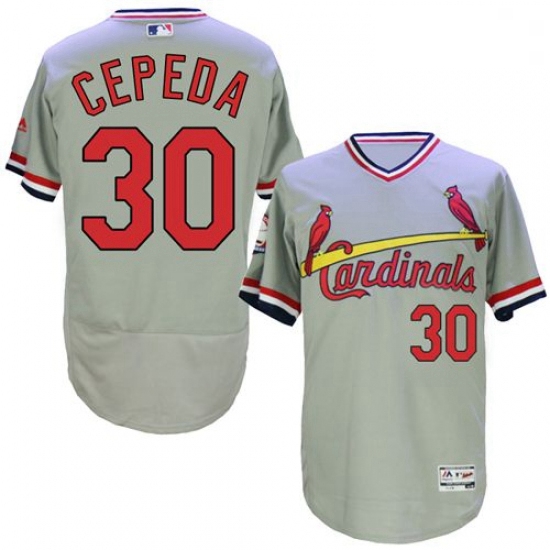 Mens Majestic St Louis Cardinals 30 Orlando Cepeda Grey Flexbase Authentic Collection Cooperstown ML