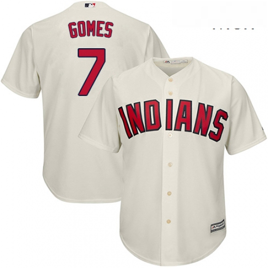 Mens Majestic Cleveland Indians 7 Yan Gomes Replica Cream Altern