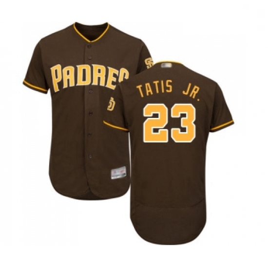 Mens San Diego Padres 23 Fernando Tatis Jr Brown Alternate Flex Base Authentic Collection Baseball J