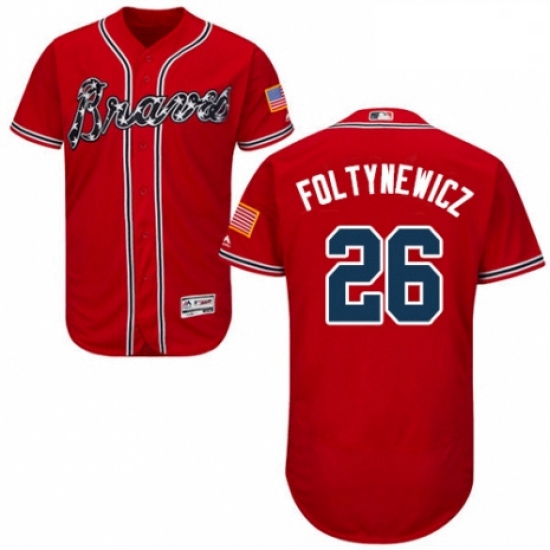 Mens Majestic Atlanta Braves 26 Mike Foltynewicz Red Alternate Flex Base Authentic Collection MLB Je