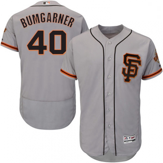 Mens Majestic San Francisco Giants 40 Madison Bumgarner Grey Alternate Flex Base Authentic Collectio