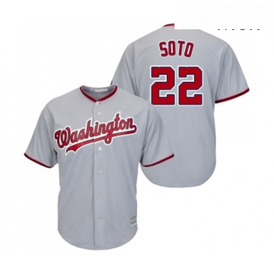 Mens Washington Nationals 22 Juan Soto Replica Grey Road Cool Base Baseball Jersey