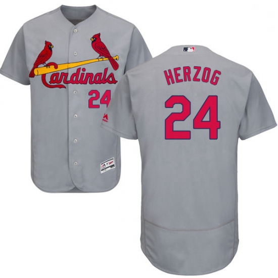 Mens Majestic St Louis Cardinals 24 Whitey Herzog Grey Road Flex Base Authentic Collection MLB Jerse