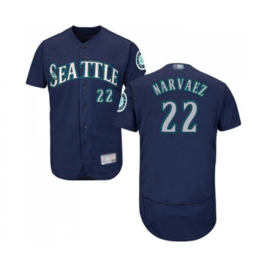 Mens Seattle Mariners 22 Omar Narvaez Navy Blue Alternate Flex Base Authentic Collection Baseball Je