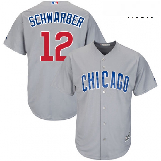 Mens Majestic Chicago Cubs 12 Kyle Schwarber Replica Grey Road Cool Base MLB Jersey