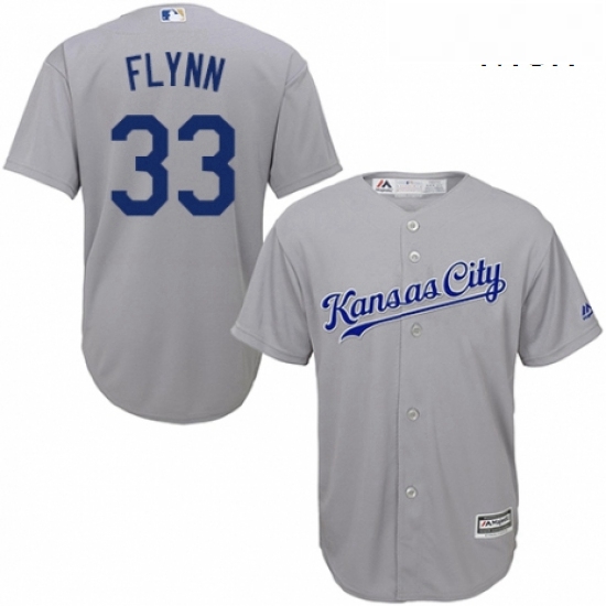 Mens Majestic Kansas City Royals 33 Brian Flynn Replica Grey Road Cool Base MLB Jersey