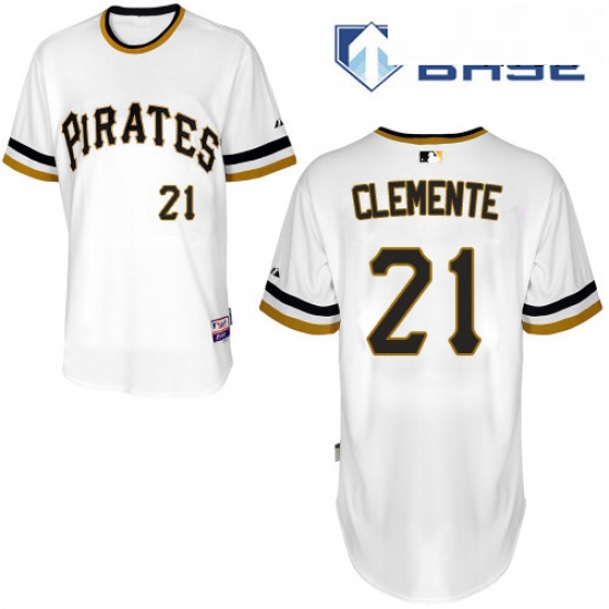 Mens Majestic Pittsburgh Pirates 21 Roberto Clemente Authentic White Alternate 2 Cool Base MLB Jerse