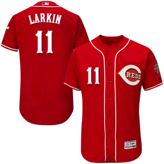 Mens Majestic Cincinnati Reds 11 Barry Larkin Red Alternate Flex Base Authentic Collection MLB Jerse