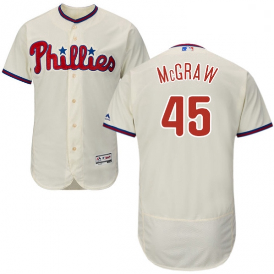 Mens Majestic Philadelphia Phillies 45 Tug McGraw Cream Alternate Flex Base Authentic Collection MLB