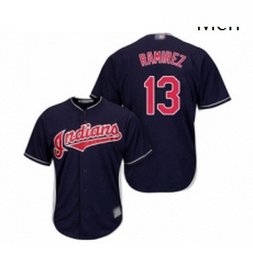 Mens Cleveland Indians 13 Hanley Ramirez Replica Navy Blue Alternate 1 Cool Base Baseball Jersey