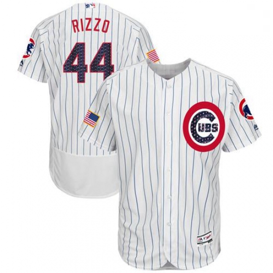 Mens Majestic Chicago Cubs 44 Anthony Rizzo White Stars Stripes Authentic Collection Flex Base MLB J