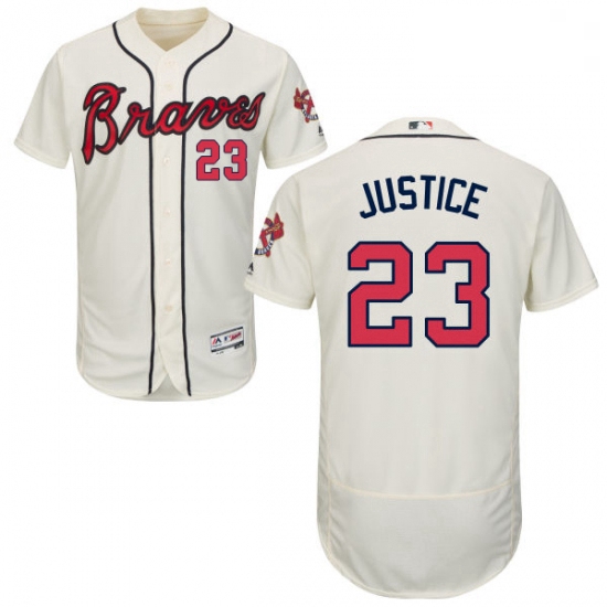 Mens Majestic Atlanta Braves 23 David Justice Cream Alternate Flex Base Authentic Collection MLB Jer