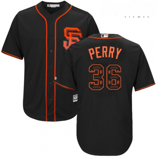 Mens Majestic San Francisco Giants 36 Gaylord Perry Authentic Black Team Logo Fashion Cool Base MLB 