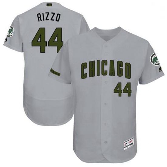 Mens Majestic Chicago Cubs 44 Anthony Rizzo Grey Memorial Day Authentic Collection Flex Base MLB Jer